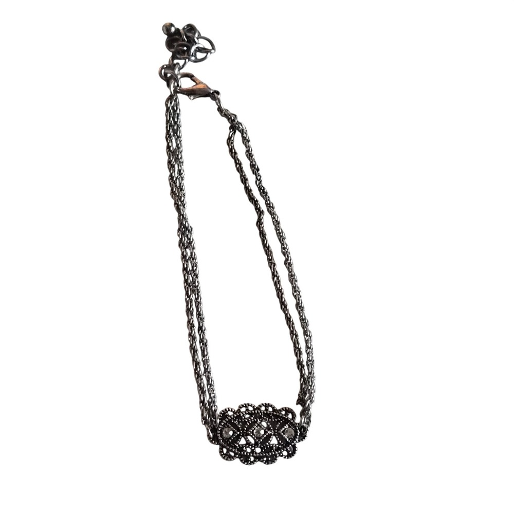 Vintage Style Silver Filigree Double Strand Rope Chain Rhinestone Bracelet